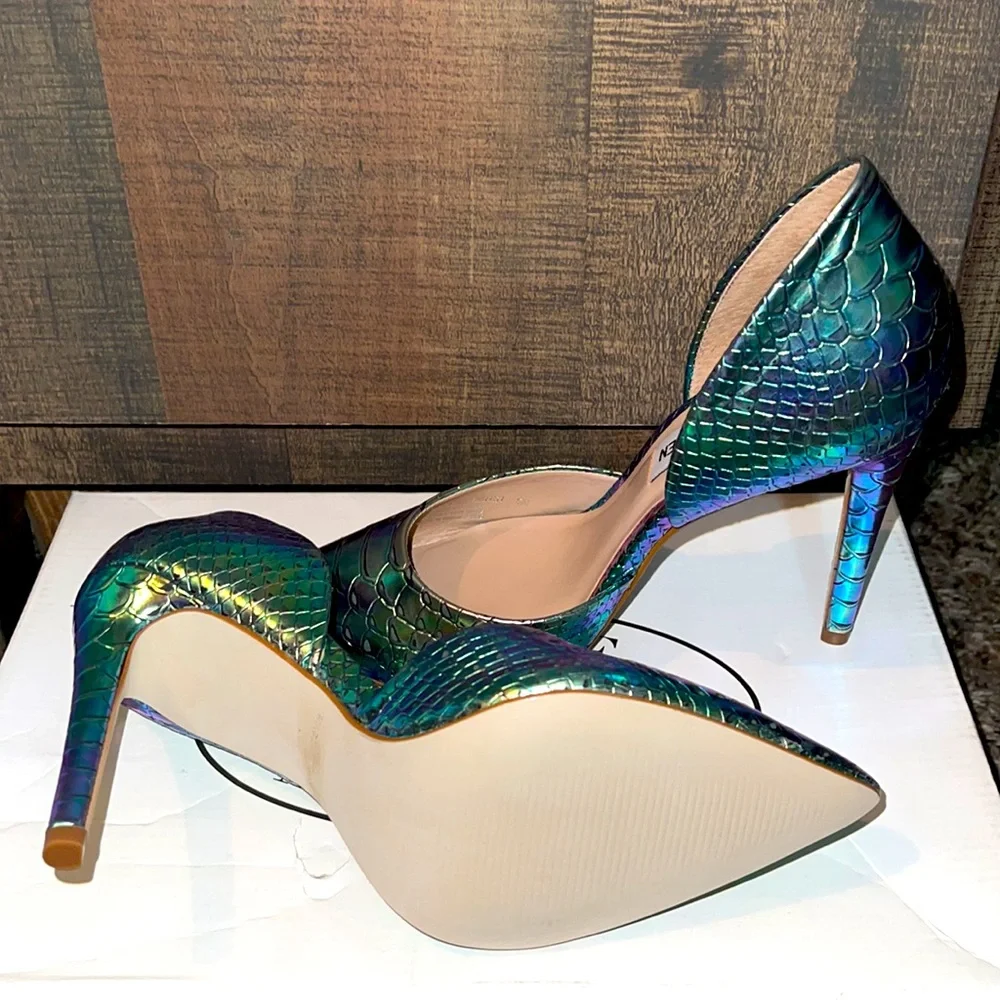 👠NWB STEVE MADDEN HYPNOTIC TURQUOISE CROCODILE HEELS. Lim Ed; SZ 5 fits 5.5 - Picture 5 of 7